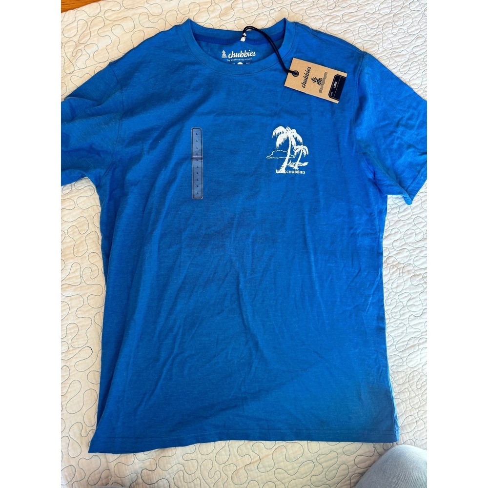 Chubbies Mens Blue The Weekend Has Arrived Palm Tree Graphic T-Shirt Large